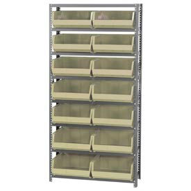 Quantum Steel Shelving With 14 Giant Stacking Bins Ivory, 12x36x75