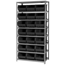 Steel Shelving With 21 Giant Stacking Bins Black, 18x36x75