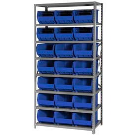 Steel Shelving With 21 Giant Stacking Bins Blue, 18x36x75