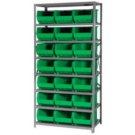 Steel Shelving With 21 Giant Stacking Bins Green, 18x36x75
