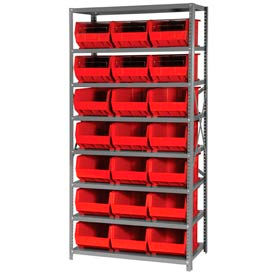Steel Shelving With 21 Giant Stacking Bins Red, 18x36x75