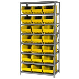 Steel Shelving With 21 Giant Stacking Bins Yellow, 18x36x75
