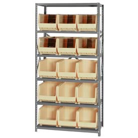 Steel Shelving With 15 Giant Stacking Bins Ivory, 18x36x75