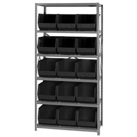 Steel Shelving With 15 Giant Stacking Bins Black, 18x36x75