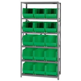 Steel Shelving With 15 Giant Stacking Bins Green, 18x36x75