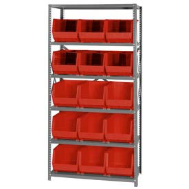 Steel Shelving With 15 Giant Stacking Bins Red, 18x36x75