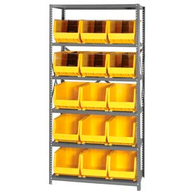 Steel Shelving With 15 Giant Stacking Bins Yellow, 18x36x75