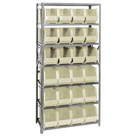 Steel Shelving With 24 Giant Stacking Bins Ivory, 18x36x75