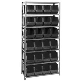 Steel Shelving With 24 Giant Stacking Bins Black, 18x36x75