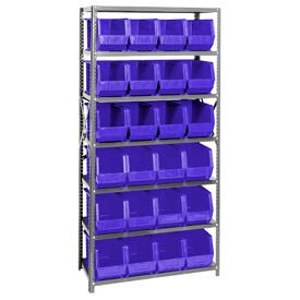 Steel Shelving With 24 Giant Stacking Bins Blue, 18x36x75