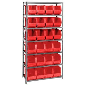 Steel Shelving With 24 Giant Stacking Bins Red, 18x36x75