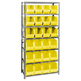 Steel Shelving With 24 Giant Stacking Bins Yellow, 18x36x75