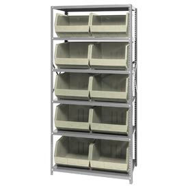 Steel Shelving With 10 Giant Stacking Bins Ivory, 18x36x75