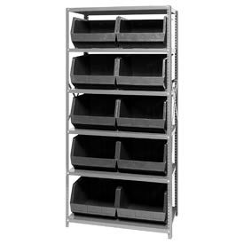 Steel Shelving With 10 Giant Stacking Bins Black, 18x36x75