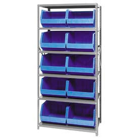 Steel Shelving With 10 Giant Stacking Bins Blue, 18x36x75