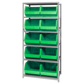 Steel Shelving With 10 Giant Stacking Bins Green, 18x36x75