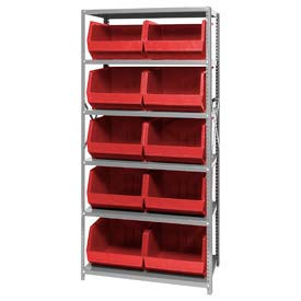 Steel Shelving With 10 Giant Stacking Bins Red, 18x36x75