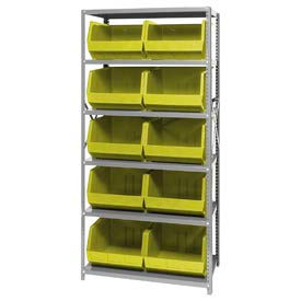 Steel Shelving With 10 Giant Stacking Bins Yellow, 18x36x75