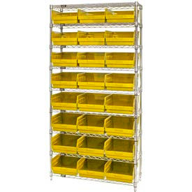 WR9-210 Chrome Wire Shelving with 24 6"H Plastic Shelf Bins Yellow, 36x18x74