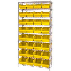 Wire Shelving with 32 6"H Plastic Shelf Bins Yellow, 36x24x74