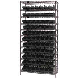 Chrome Wire Shelving With 77 4"H Shelf Bins Black, 18x36x74