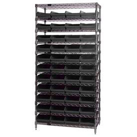 WR12-114 Chrome Wire Shelving With 44 4"H Shelf Bins Black, 24x36x74