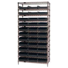 Chrome Wire Shelving With 33 4"H Shelf Bins Black, 24x36x74