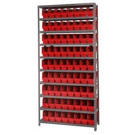 Steel Shelving With (72) 6"H Shelf Bins Red, 36"W x 12"D x 75"H - 10 Shelves