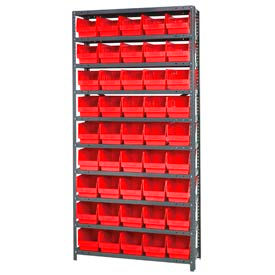 Steel Shelving With (45) 6"H Shelf Bins Red, 36"W x 12"D x 75"H - 10 Shelves