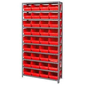 Steel Shelving With 6"H Shelf Bins Red 36"W x 12"D x 75"H - 10 Shelves