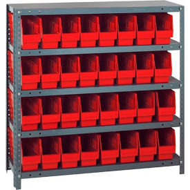 Steel Shelving With (32) 6"H Shelf Bins Red, 36"W x 12"D x 39"H - 5 Shelves