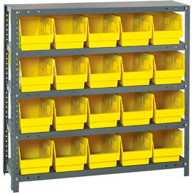 Steel Shelving With (20) 6"H Shelf Bins Yellow, 36"W x 12"D x 39"H - 5 Shelves