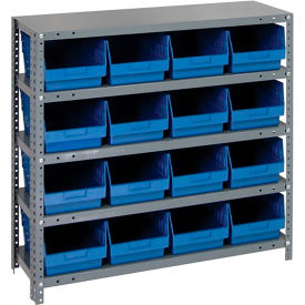 Steel Shelving With (16) 6"H Shelf Bins Blue, 36"W x 12"D x 39"H - 5 Shelves