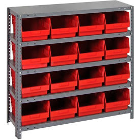 Steel Shelving With (16) 6"H Shelf Bins Red, 36"W x 12"D x 39"H - 5 Shelves