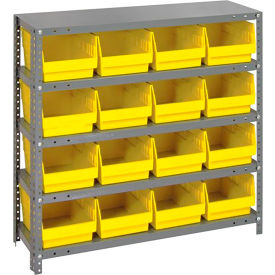 Steel Shelving With (16) 6"H Shelf Bins Yellow, 36"W x 12"D x 39"H - 5 Shelves