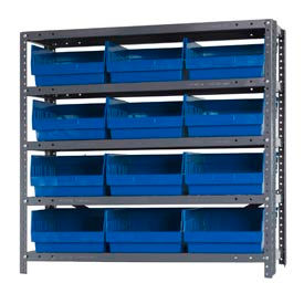 Steel Shelving With (12) 6"H Shelf Bins Blue, 36"W x 12"D x 39"H - 5 Shelves