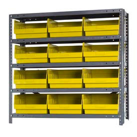 Steel Shelving With (12) 6"H Shelf Bins Yellow, 36"W x 12"D x 39"H - 5 Shelves