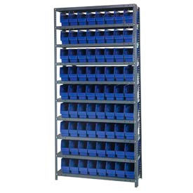 Steel Shelving With (72) 6"H Shelf Bins Blue, 36"W x 18"D x 75"H - 10 Shelves