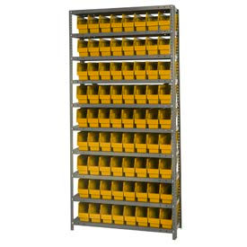 Steel Shelving With (72) 6"H Shelf Bins Yellow, 36"W x 18"D x 75"H - 10 Shelves