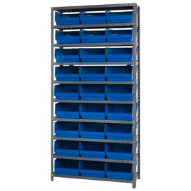 Steel Shelving With (36) 6"H Shelf Bins Blue, 36"W x 18"D x 75"H - 10 Shelves