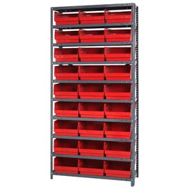 Steel Shelving With (36) 6"H Shelf Bins Red, 36"W x 18"D x 75"H - 10 Shelves