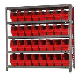 Steel Shelving With (32) 6"H Shelf Bins Red, 36"W x 18"D x 39"H - 5 Shelves