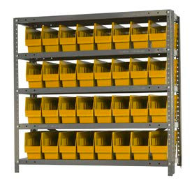 Steel Shelving With (32) 6"H Shelf Bins Yellow, 36"W x 18"D x 39"H - 5 Shelves