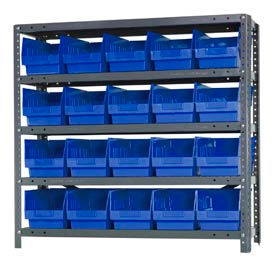 Steel Shelving With (20) 6"H Shelf Bins Blue, 36"W x 18"D x 39"H - 5 Shelves