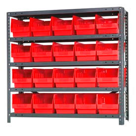 Steel Shelving With (20) 6"H Shelf Bins Red, 36"W x 18"D x 39"H - 5 Shelves