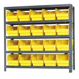 Steel Shelving With (20) 6"H Shelf Bins Yellow, 36"W x 18"D x 39"H - 5 Shelves