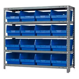 Steel Shelving With (16) 6"H Shelf Bins Blue, 36"W x 18"D x 39"H - 5 Shelves