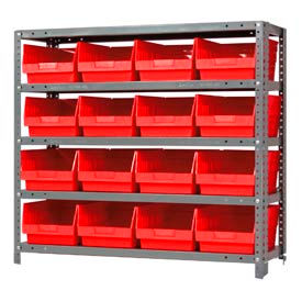 Steel Shelving With (16) 6"H Shelf Bins Red, 36"W x 18"D x 39"H - 5 Shelves