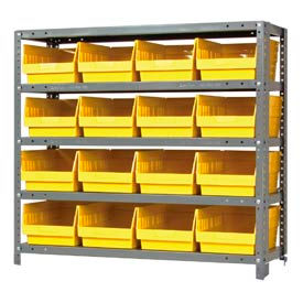 Steel Shelving With (16) 6"H Shelf Bins Yellow, 36"W x 18"D x 39"H - 5 Shelves