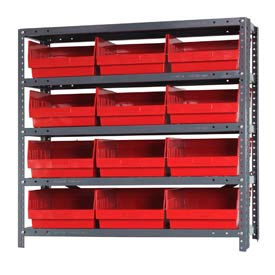 Steel Shelving With (12) 6"H Shelf Bins Red, 36"W x 18"D x 39"H - 5 Shelves